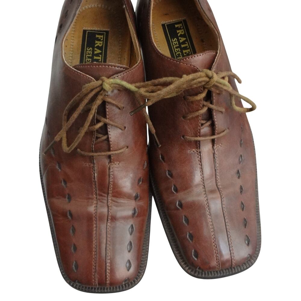 Vintage 90s Y2K Fratelli Select Brown Leather Square Toe Oxfords Brogue Mens 9